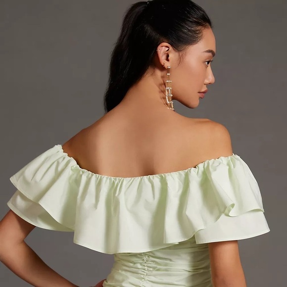 ANTHROPOLOGIE Ruched Off The Shoulder Bodycon Mini Dress Green Plus Size 14 NWT - Picture 7 of 10